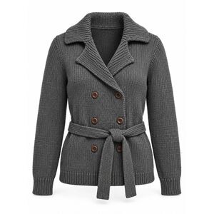 Gap Vintage Charcoal Grey Chunky Knit Belted Double Breasted Cardigan Sweater S